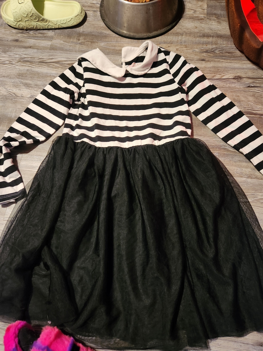Cat & Jack Black and White Striped Long-Sleeve Tulle Dress